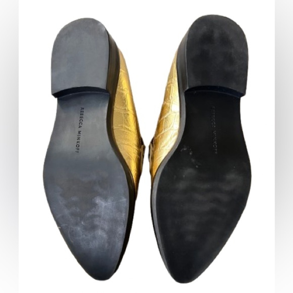 NWOT Rebecca Minkoff Women's Pacey Penny Pointed Loafer In Gold Leather … - Picture 3 of 8